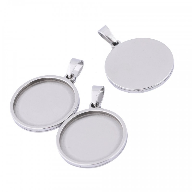 Support Pendentif Argenté en Acier Inoxydable pour Cabochon 20mm