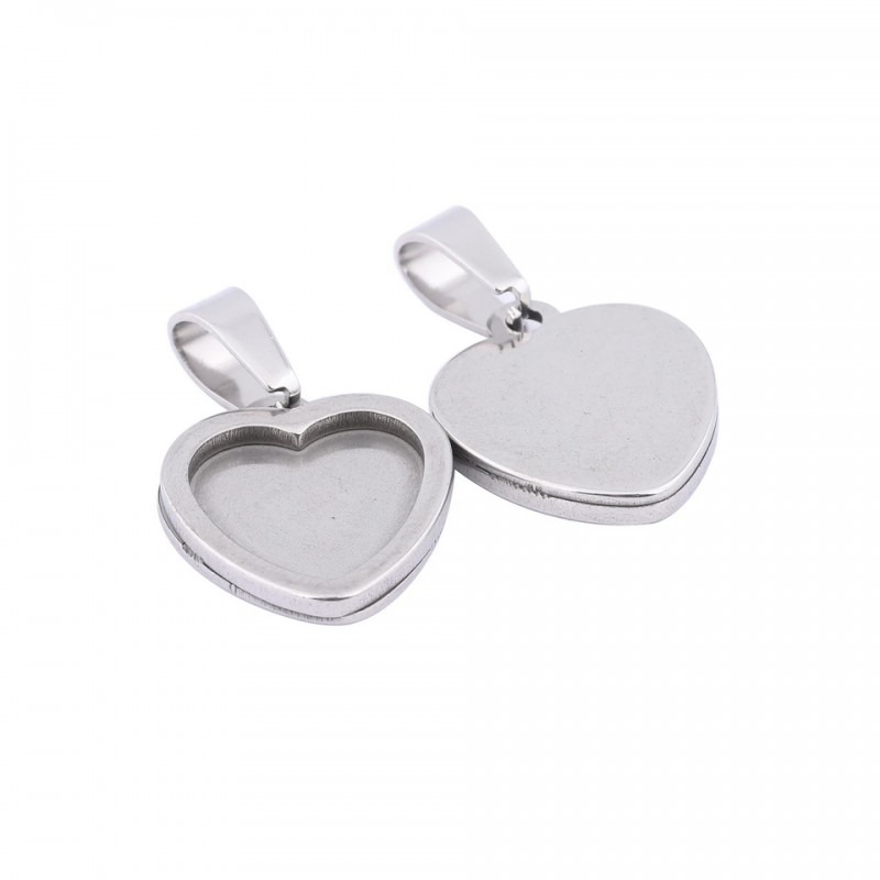 Support Pendentif Coeur Argenté en Acier Inoxydable pour Cabochon 12mm