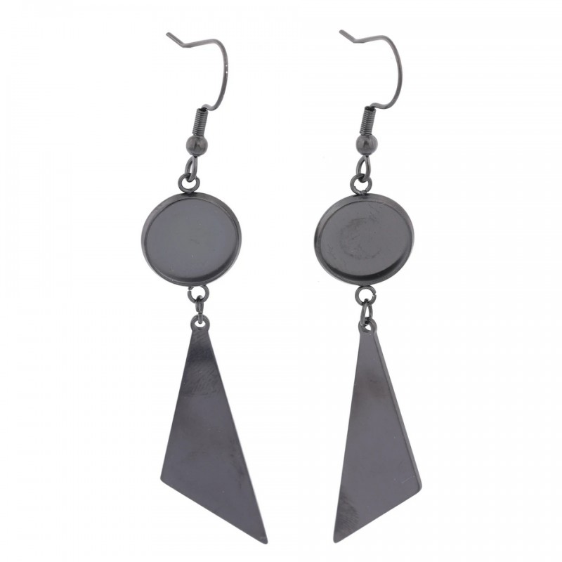 1 Paire de Support Boucle d'Oreille Noir en Acier Inoxydable pour Cabochon 12mm