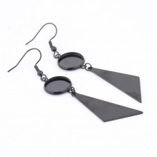 1 Paire de Support Boucle d'Oreille Noir en Acier Inoxydable pour Cabochon 12mm