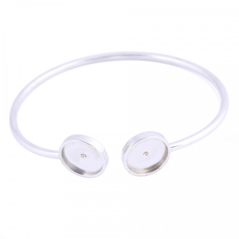 Support Bracelet Argenté en Acier inoxydable pour Double Cabochon 12mm