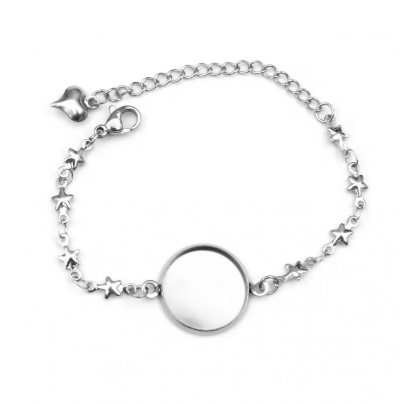 Support Bracelet Argenté Étoiles en Acier inoxydable pour Cabochon 16mm