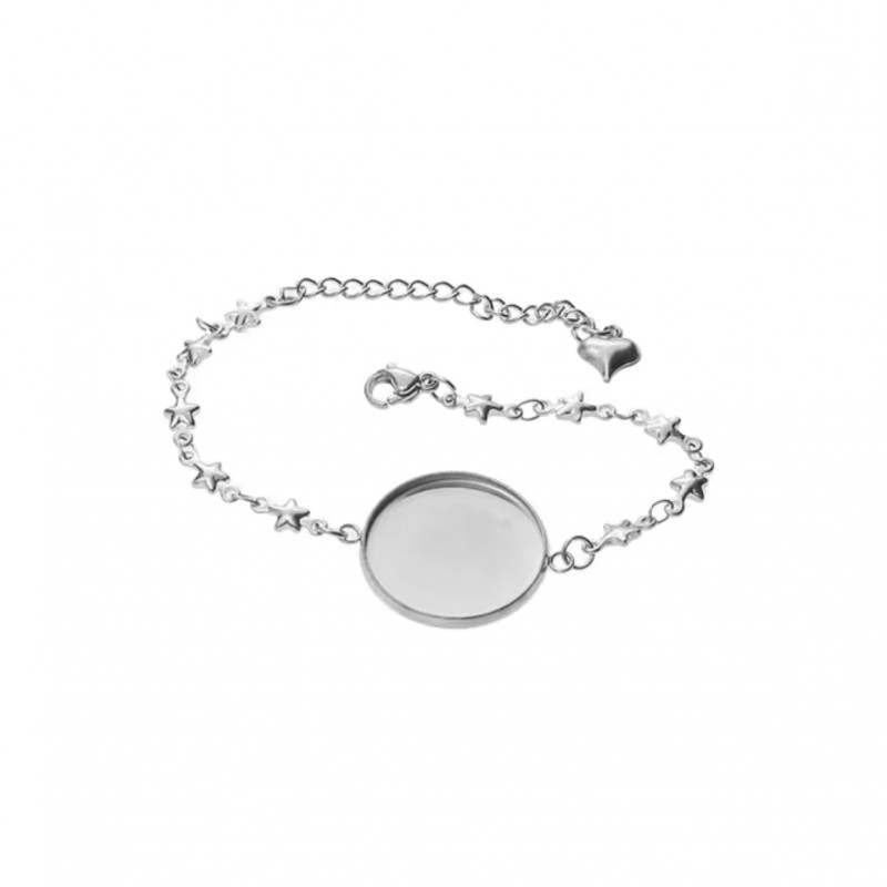 Support Bracelet Argenté Étoiles en Acier inoxydable pour Cabochon 18mm