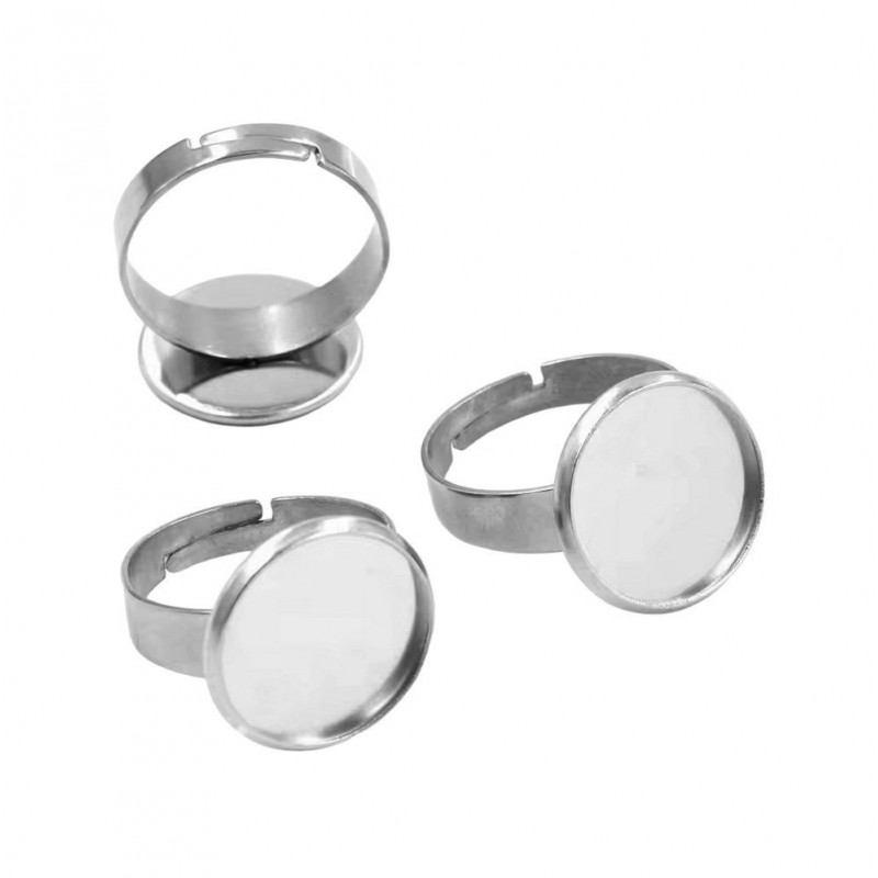 Support Bague Ajustable Argenté en Acier Inoxydable pour Cabochon 16mm