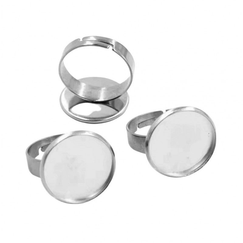 Support Bague Ajustable Argenté en Acier Inoxydable pour Cabochon 18mm