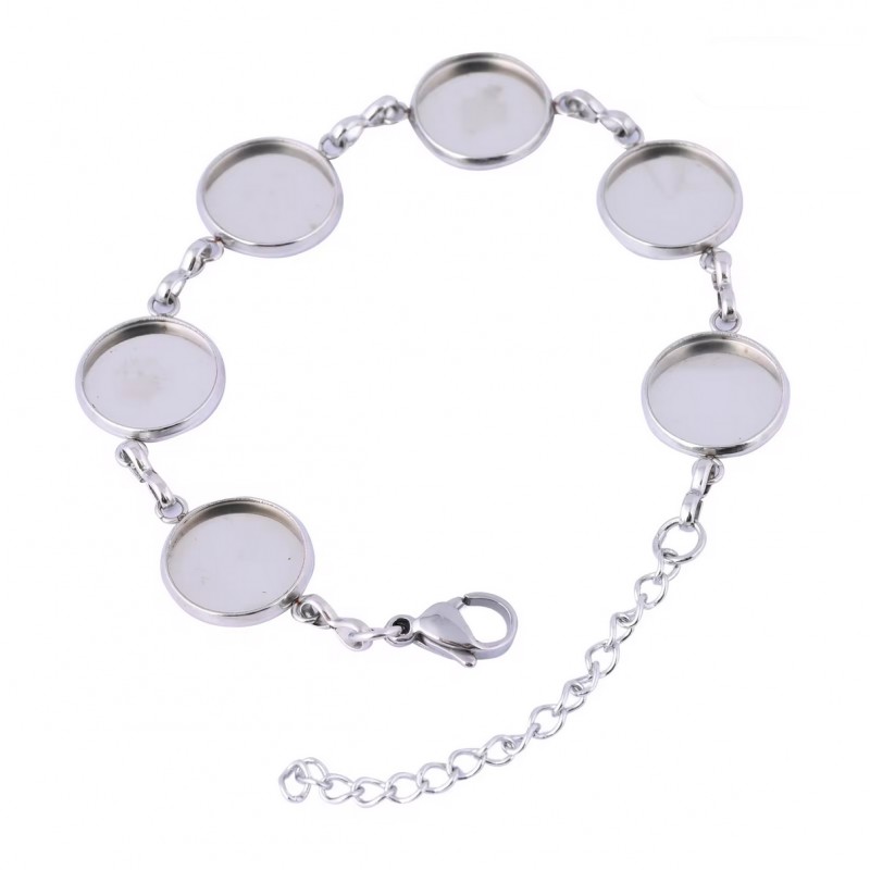 Support Bracelet Argenté en Acier Inoxydable pour Cabochon 10, 12, 14, 16 ou 18mm