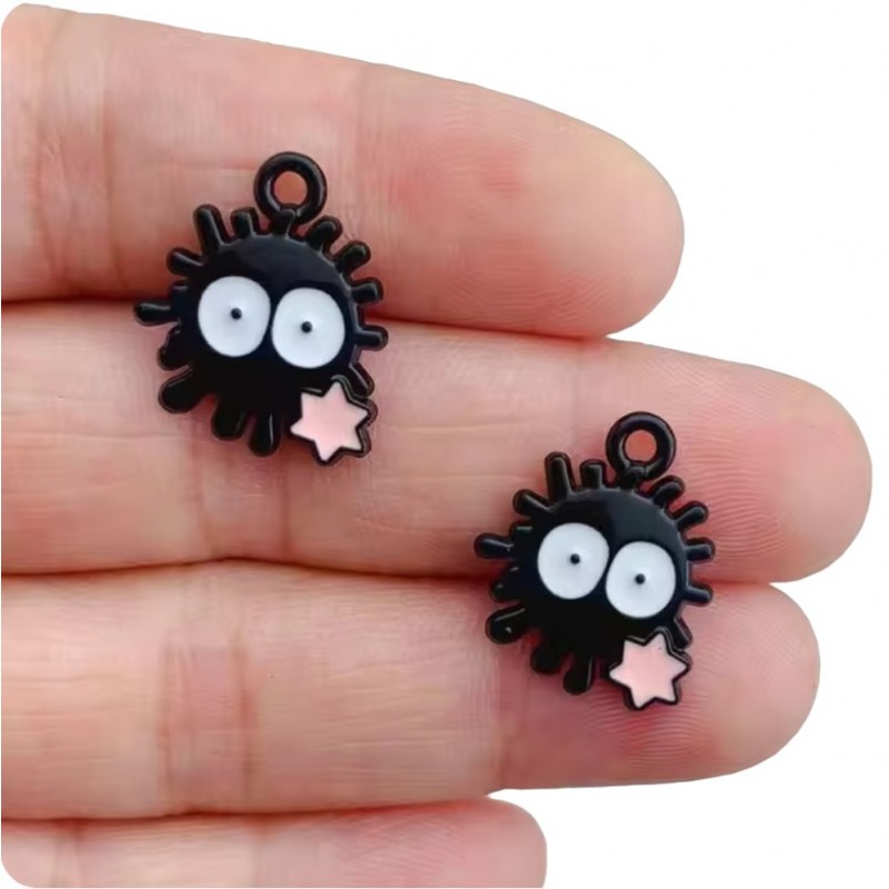 2 Breloques Personnage d'animé en Émail Métal Noir 18x15mm