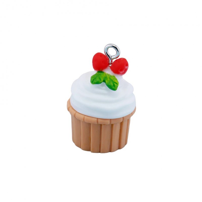 Breloque Cupcake Gâteau Cerises en Résine 23x16mm