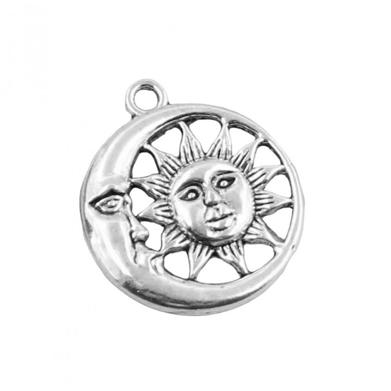 4 Breloques en Métal Argenté Soleil Lune 29x25mm