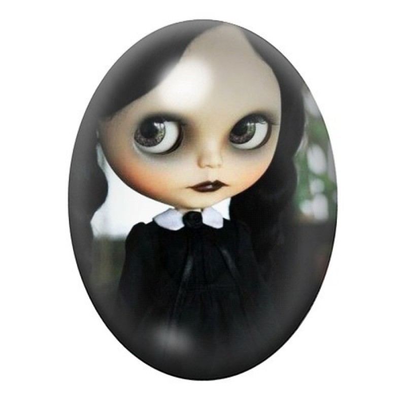 Cabochon en Verre Illustré Poupée Blythe Mercredi Gothique 13x18, 18x25 ou 30x40mm