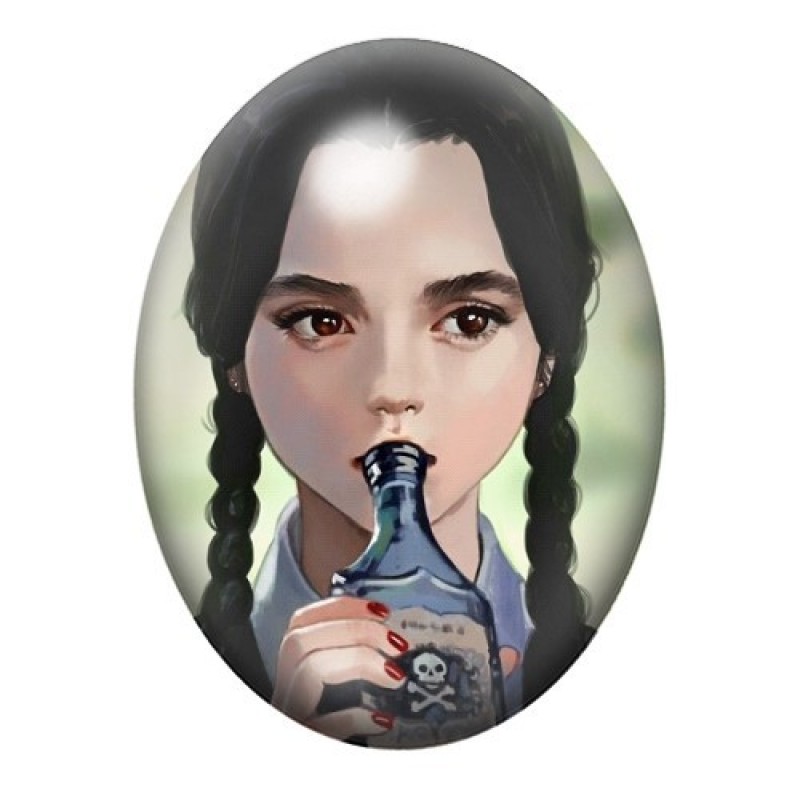 Cabochon en Verre Illustré Mercredi Addams Gothique 13x18, 18x25 ou 30x40mm
