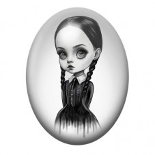 Cabochon en Verre Illustré Mercredi Addams Minimaliste en Noir et Blanc 13x18, 18x25 ou 30x40mm pour la création de bijoux fanta