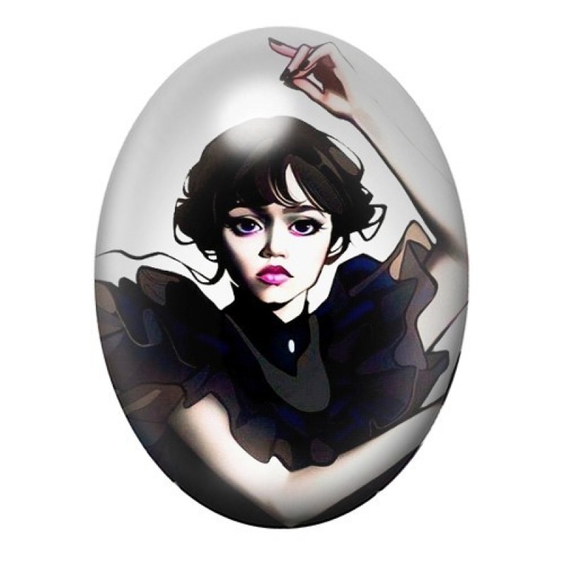 Cabochon en Verre Illustré Mercredi Addams Gothique 13x18, 18x25 ou 30x40mm