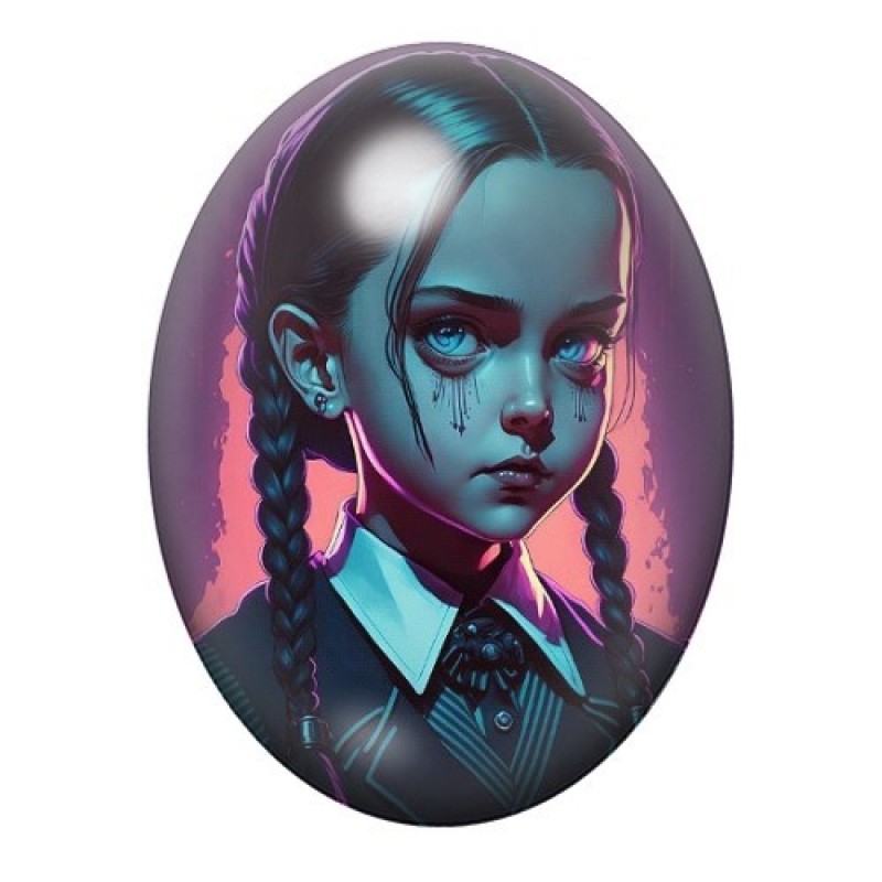 Cabochon en Verre Illustré Mercredi Addams Gothique 13x18, 18x25 ou 30x40mm