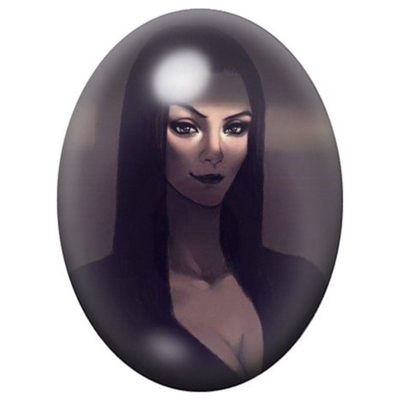 Cabochon en Verre Illustré Morticia Addams en Portrait Sombre 13x18, 18x25 ou 30x40mm