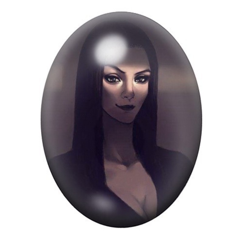 Cabochon en Verre Illustré Morticia Addams Gothique 13x18, 18x25 ou 30x40mm
