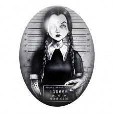 Cabochon en Verre Illustré Mercredi Addams en Portrait Judiciaire Homicide 13x18, 18x25 ou 30x40mm pour la création de bijoux fa
