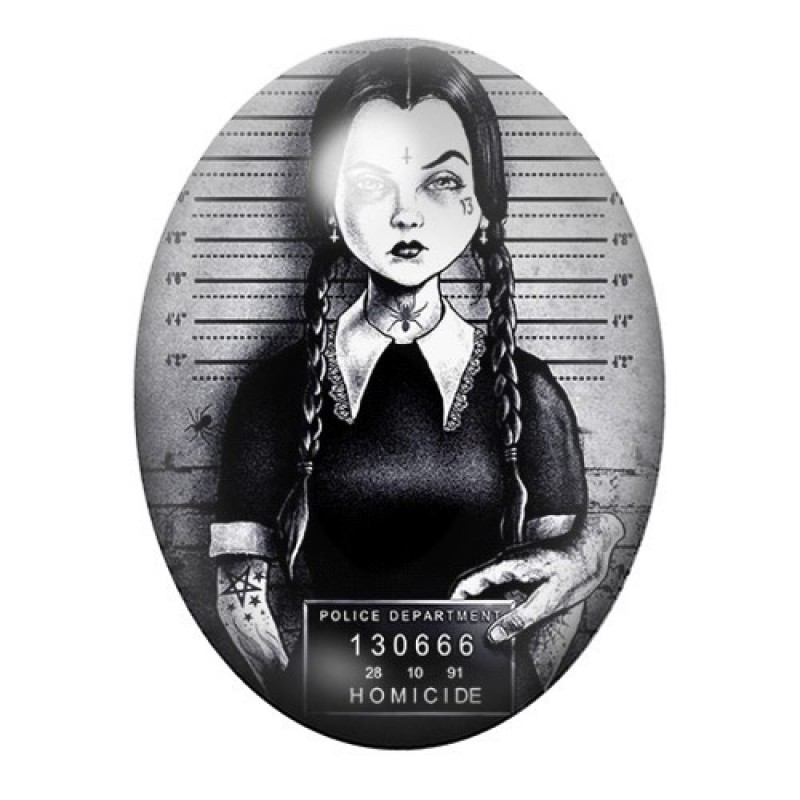 Cabochon en Verre Illustré Mercredi Addams Coupable Gothique 13x18, 18x25 ou 30x40mm