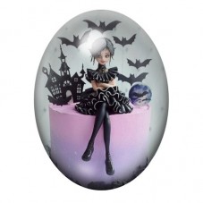 Cabochon en Verre Illustré Jeune Femme Gothique aux Chauves-Souris 13x18, 18x25 ou 30x40mm pour la création de bijoux fantaisie 