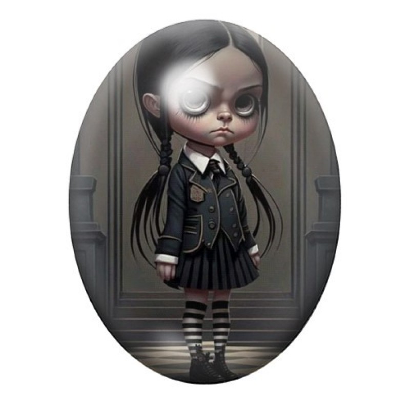 Cabochon en Verre Illustré Mercredi Addams Gothique 13x18, 18x25 ou 30x40mm