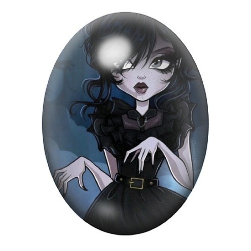 Cabochon en Verre Illustré Mercredi Addams Gothique 13x18, 18x25 ou 30x40mm