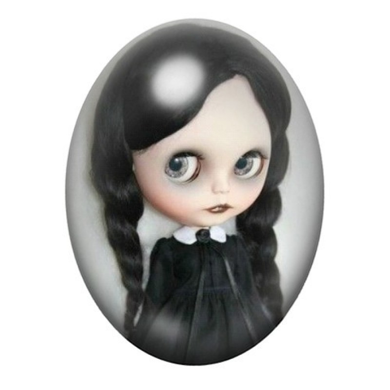 Cabochon en Verre Illustré Poupée Blythe Mercredi Gothique 13x18, 18x25 ou 30x40mm