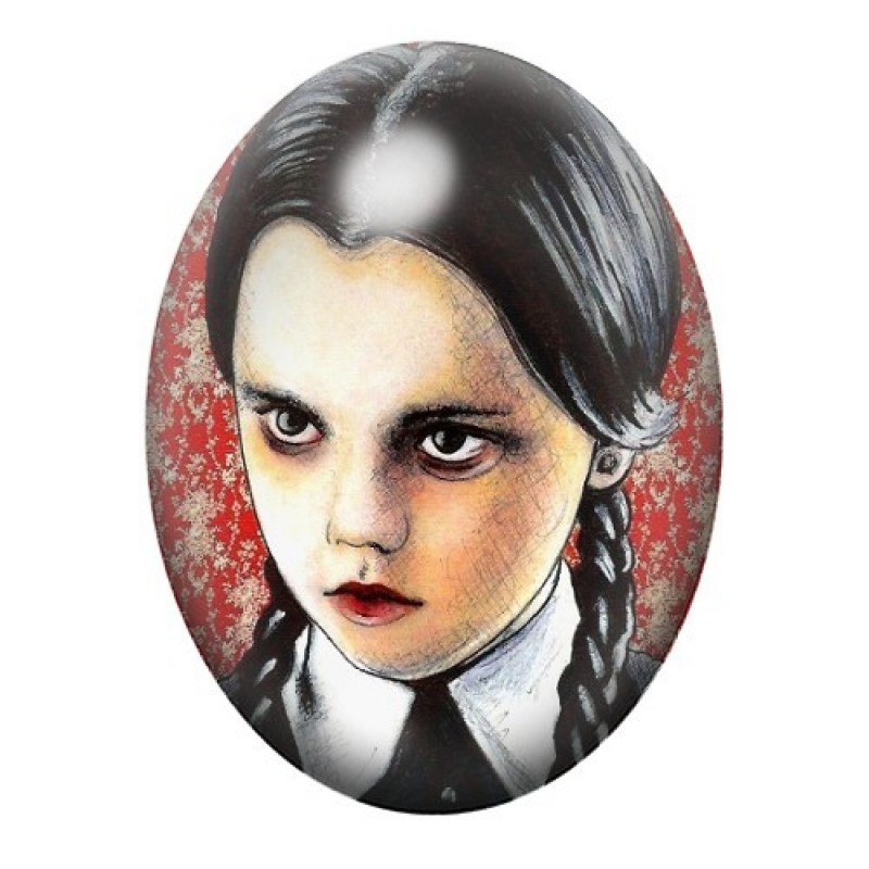 Cabochon en Verre Illustré Mercredi Addams Gothique 13x18, 18x25 ou 30x40mm
