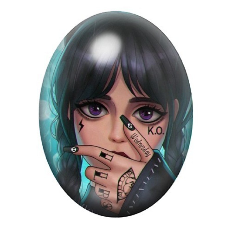 Cabochon en Verre Illustré Mercredi Addams Gothique 13x18, 18x25 ou 30x40mm