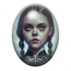 Cabochon en Verre Illustré Mercredi Addams en Portrait Vert Sombre 13x18, 18x25 ou 30x40mm pour la création de bijoux fantaisie 