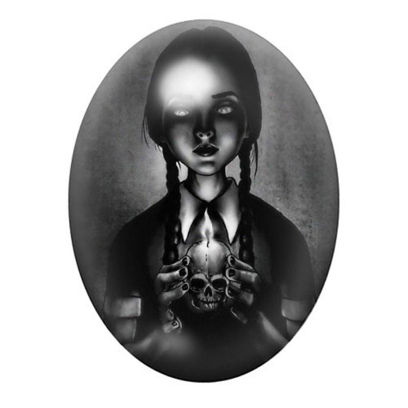 Cabochon en Verre Illustré Mercredi Addams Gothique 13x18, 18x25 ou 30x40mm
