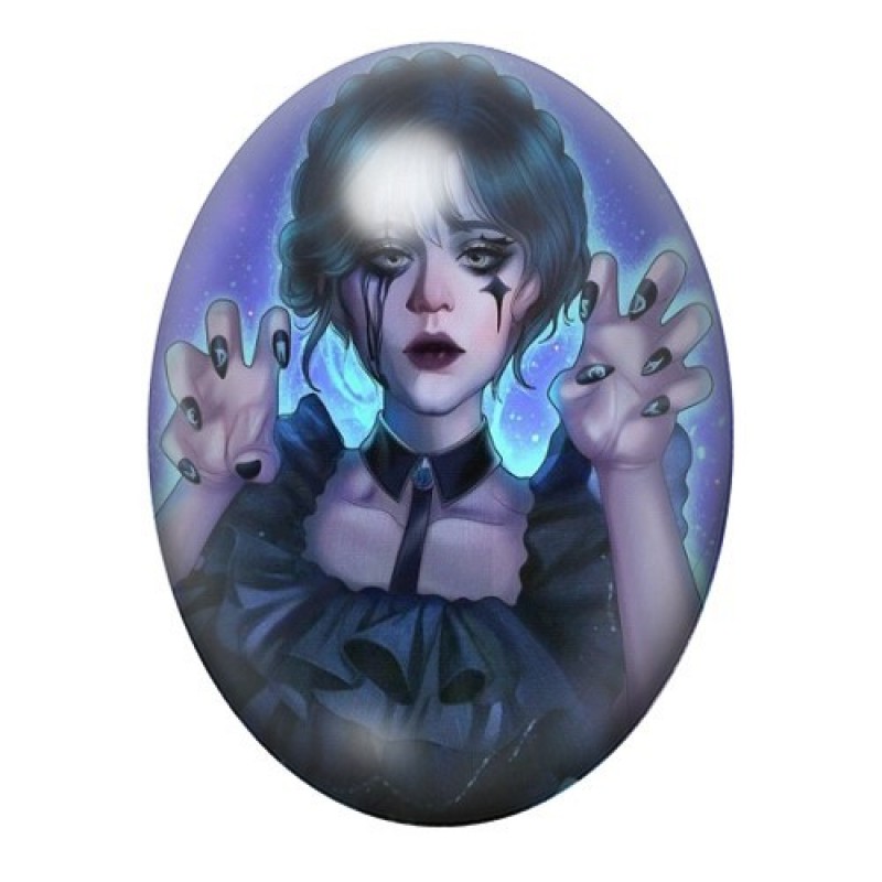 Cabochon en Verre Illustré Mercredi Addams Gothique 13x18, 18x25 ou 30x40mm