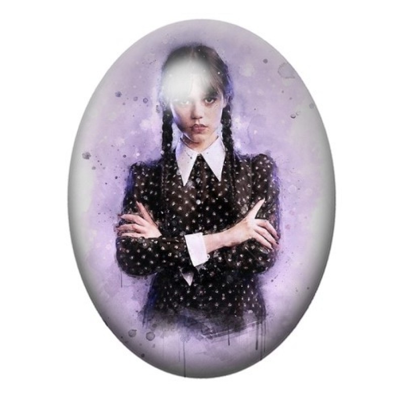 Cabochon en Verre Illustré Mercredi Addams Gothique 13x18, 18x25 ou 30x40mm
