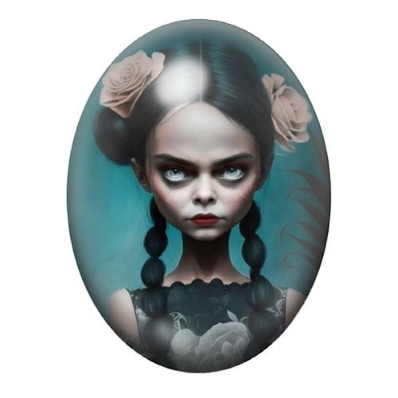 Cabochon en Verre Illustré Mercredi Addams Gothique 13x18, 18x25 ou 30x40mm