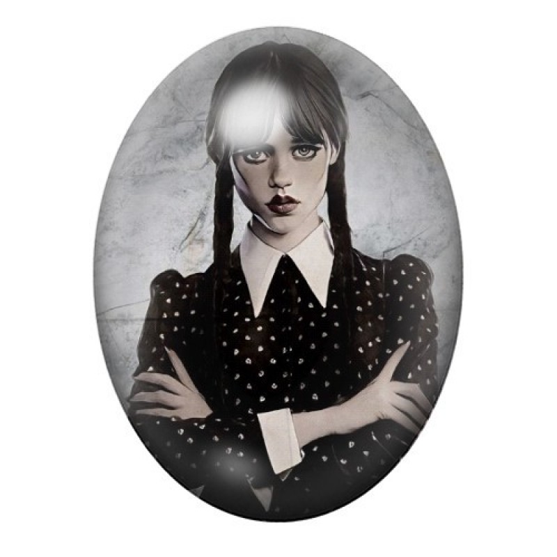 Cabochon en Verre Illustré Mercredi Addams Gothique 13x18, 18x25 ou 30x40mm