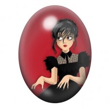 Cabochon en Verre Illustré Femme Gothique Anime sur Fond Rouge 13x18, 18x25 ou 30x40mm pour la création de bijoux fantaisie - DI