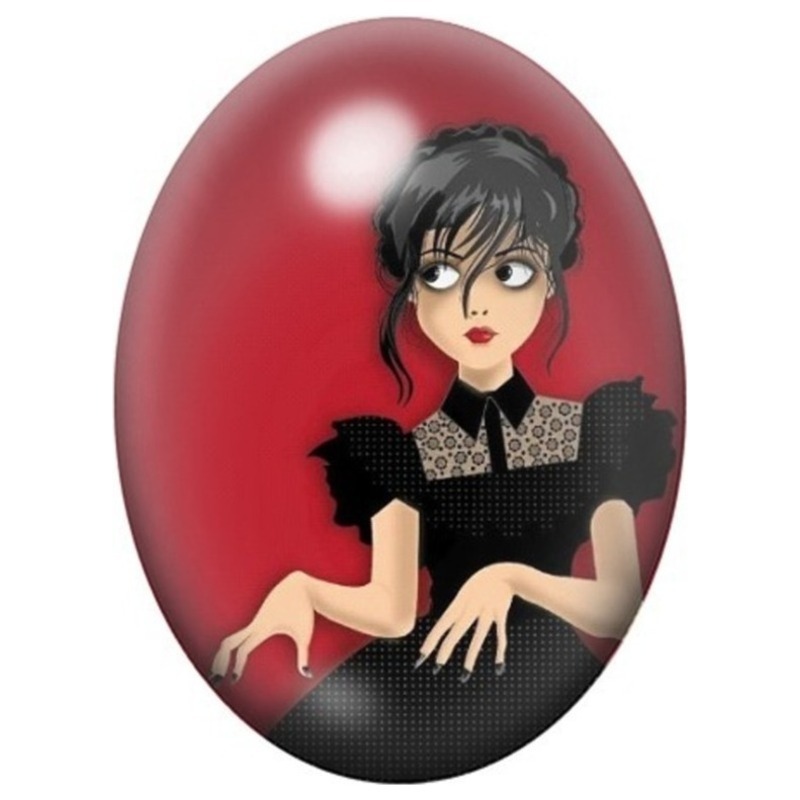 Cabochon en Verre Illustré Femme Gothique Anime sur Fond Rouge 13x18, 18x25 ou 30x40mm