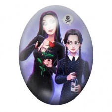 Cabochon en Verre Illustré Morticia et Mercredi préparant une Potion 13x18, 18x25 ou 30x40mm pour la création de bijoux fantaisi