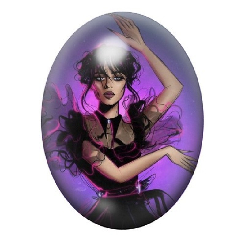 Cabochon en Verre Illustré Mercredi Addams Gothique 13x18, 18x25 ou 30x40mm