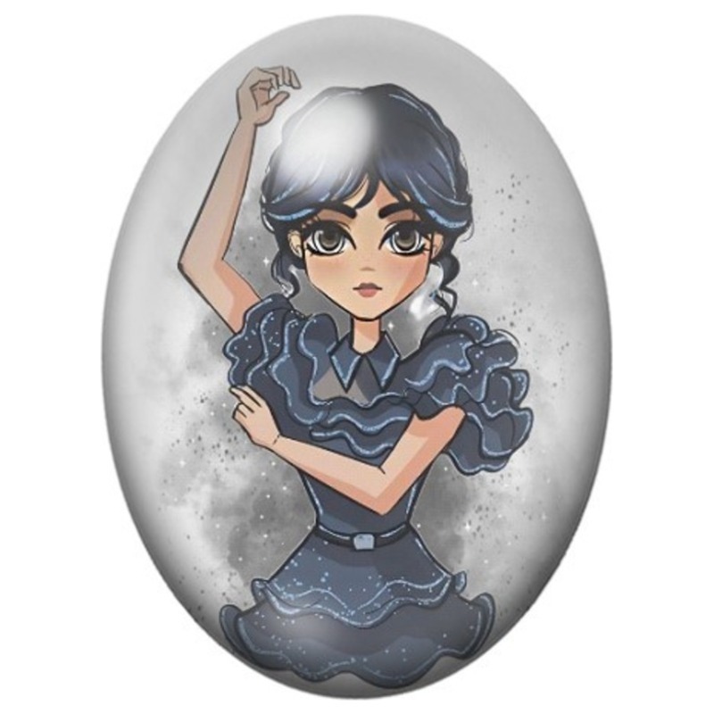 Cabochon en Verre Illustré Danseuse Gothique en Robe Bleue 13x18, 18x25 ou 30x40mm