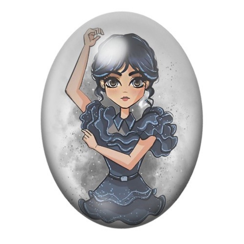 Cabochon en Verre Illustré Mercredi Addams Gothique 13x18, 18x25 ou 30x40mm