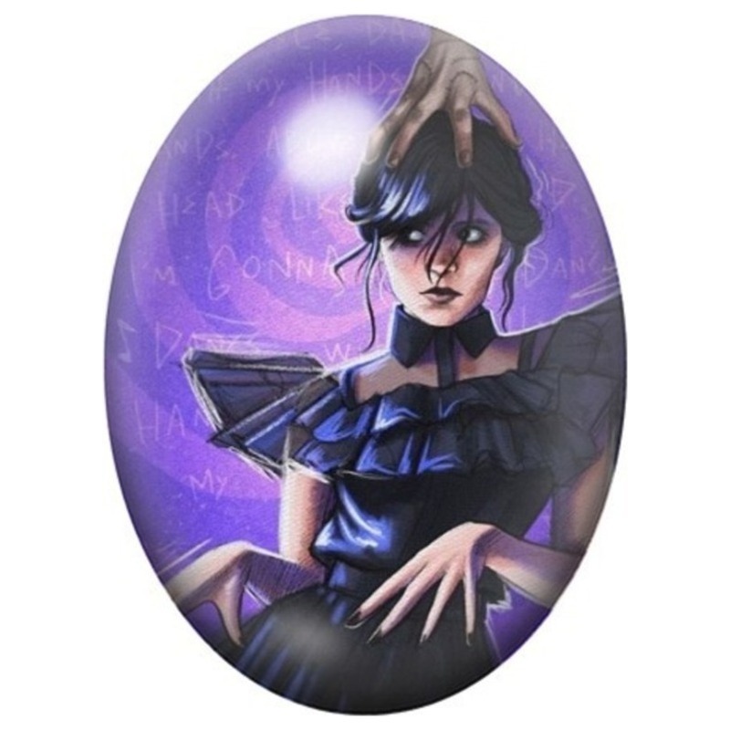Cabochon en Verre Illustré Femme Gothique au Chapeau Violet 13x18, 18x25 ou 30x40mm