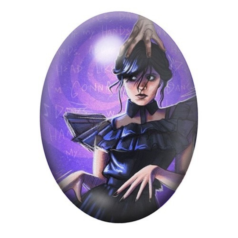 Cabochon en Verre Illustré Mercredi Addams Gothique 13x18, 18x25 ou 30x40mm
