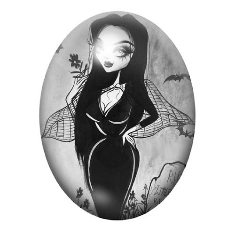 Cabochon en Verre Illustré Morticia Addams Gothique 13x18, 18x25 ou 30x40mm