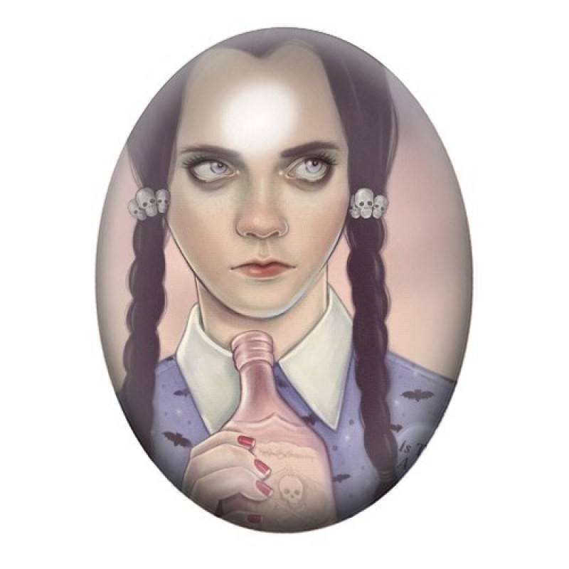 Cabochon en Verre Illustré Mercredi Addams Gothique 13x18, 18x25 ou 30x40mm