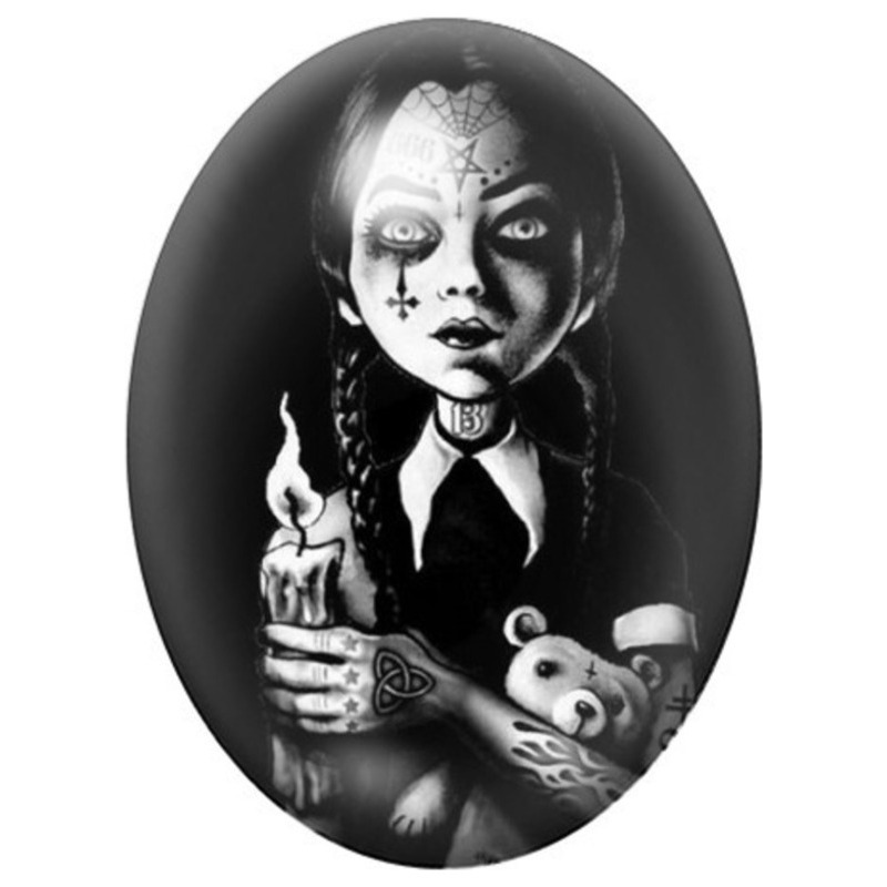 Cabochon en Verre Illustré Femme Calavera Gothique à la Bougie 13x18, 18x25 ou 30x40mm