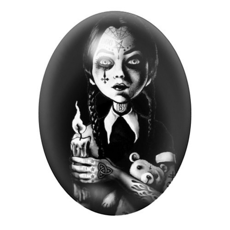 Cabochon en Verre Illustré Mercredi Addams Gothique 13x18, 18x25 ou 30x40mm