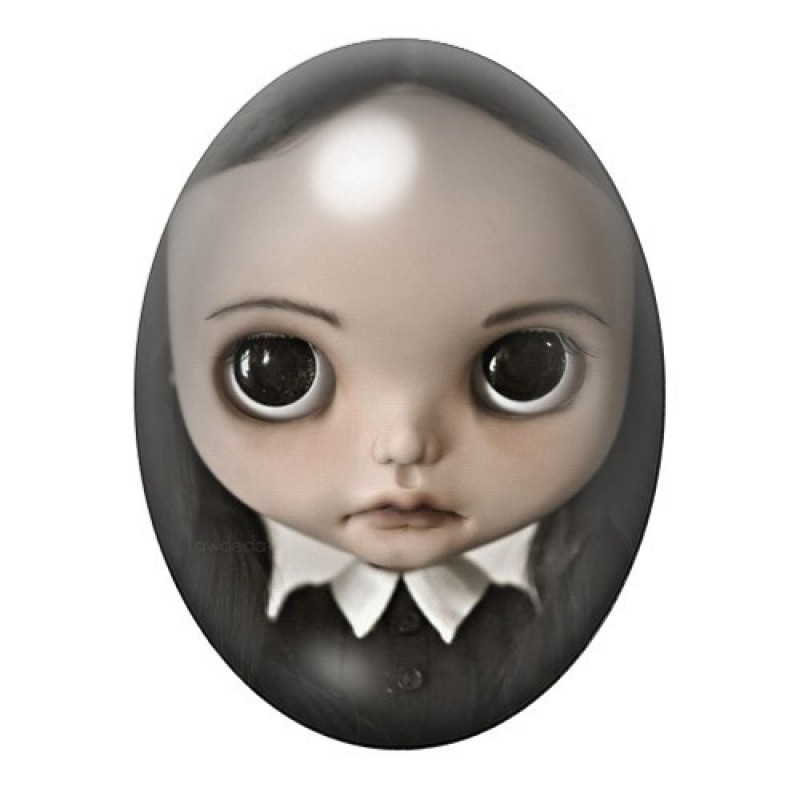 Cabochon en Verre Illustré Poupée Blythe Mercredi Gothique 13x18, 18x25 ou 30x40mm