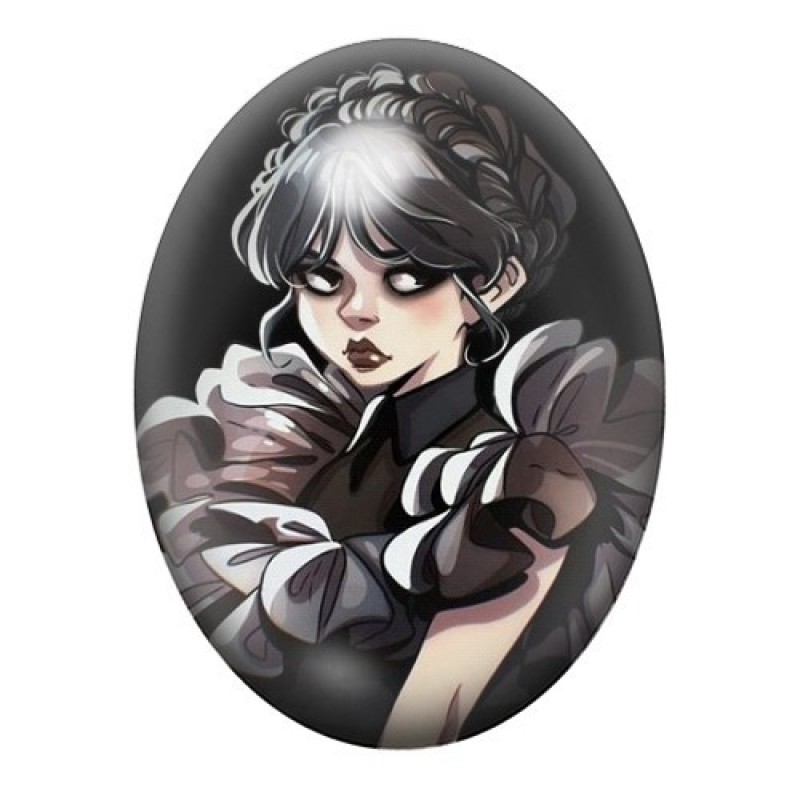 Cabochon en Verre Illustré Mercredi Addams Gothique 13x18, 18x25 ou 30x40mm
