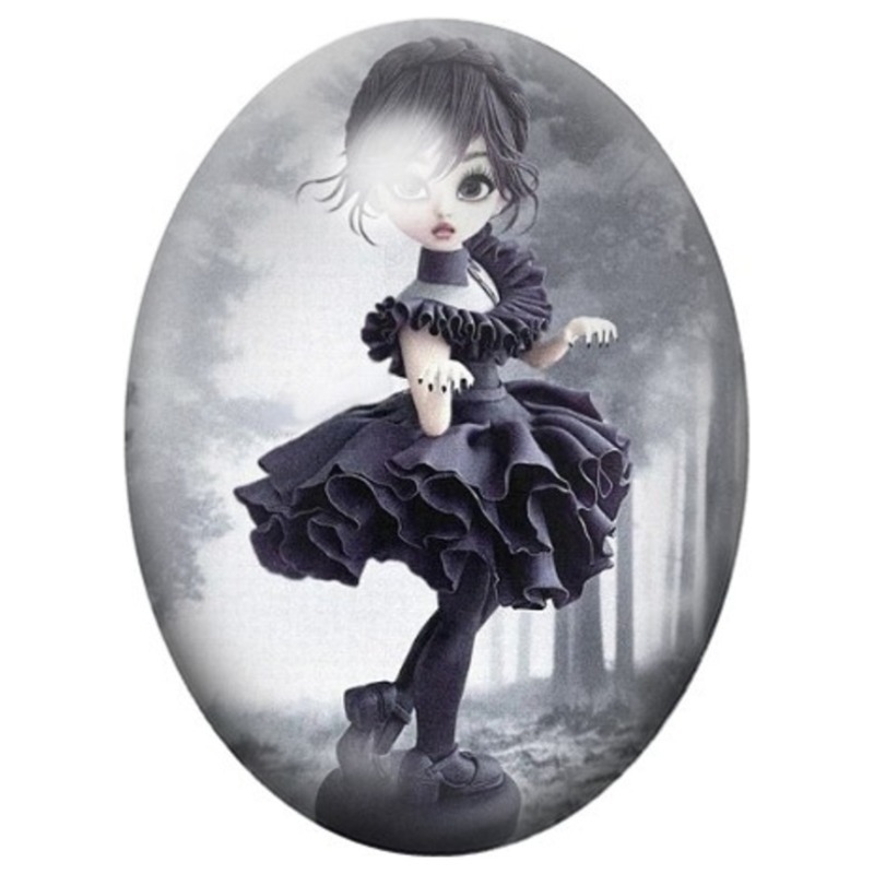 Cabochon en Verre Illustré Danseuse Gothique en Robe à Volants 13x18, 18x25 ou 30x40mm