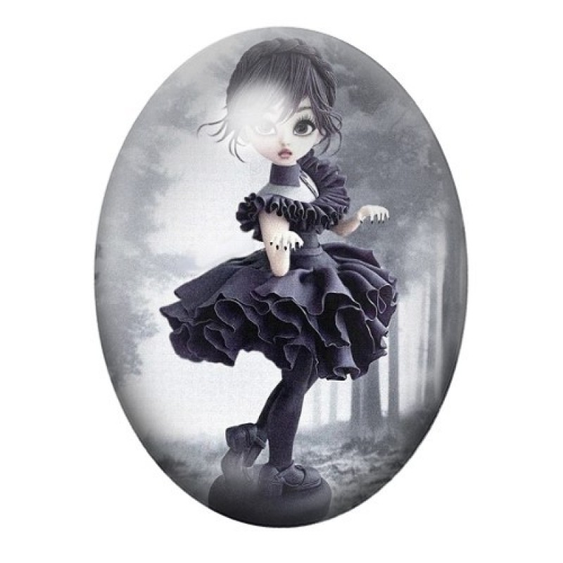 Cabochon en Verre Illustré Mercredi Addams Gothique 13x18, 18x25 ou 30x40mm